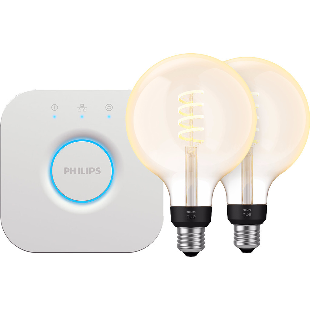 Philips Hue Filament White Ambiance Globe XL 2-Pack + Bridge