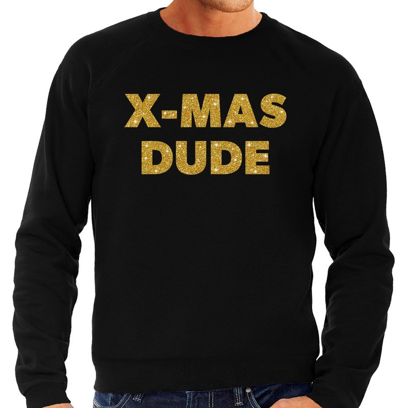 Foute Kersttrui x-mas dude gouden glitter letters zwart heren