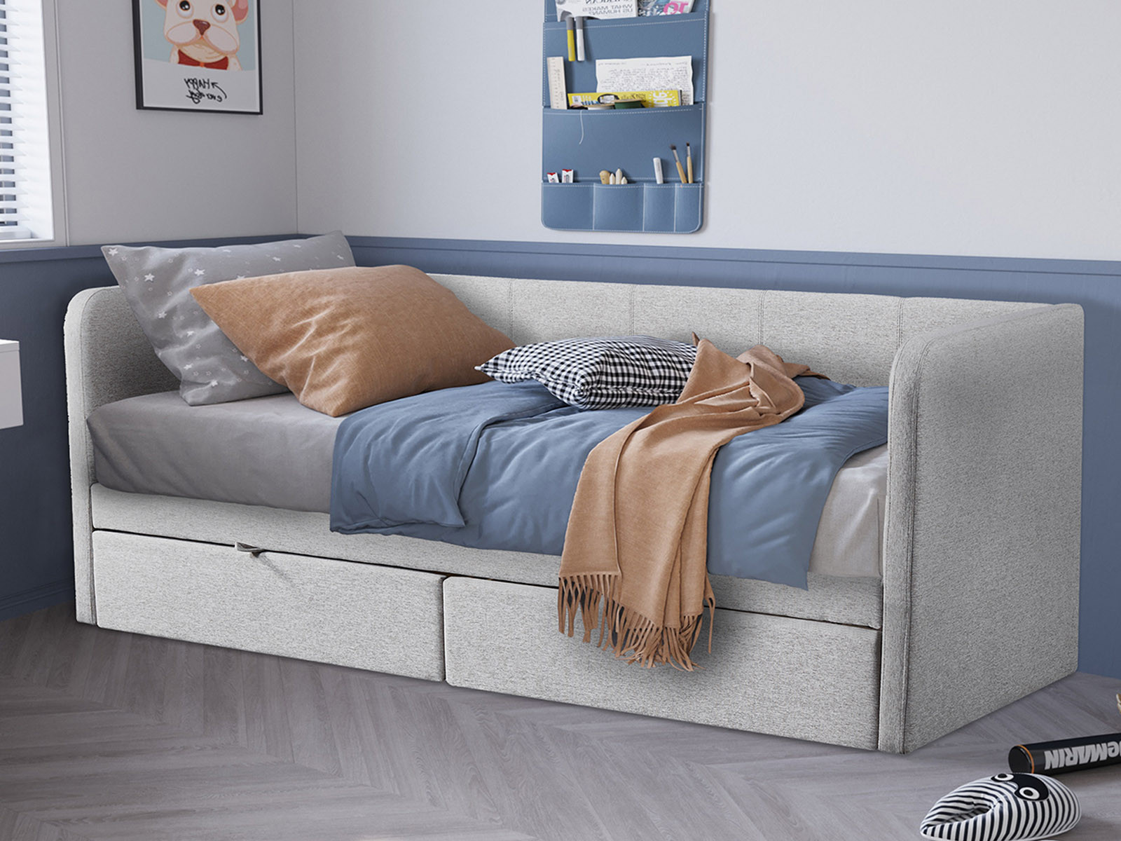 Eenpersoonsbed PAMOCHA 90x200 cm beige