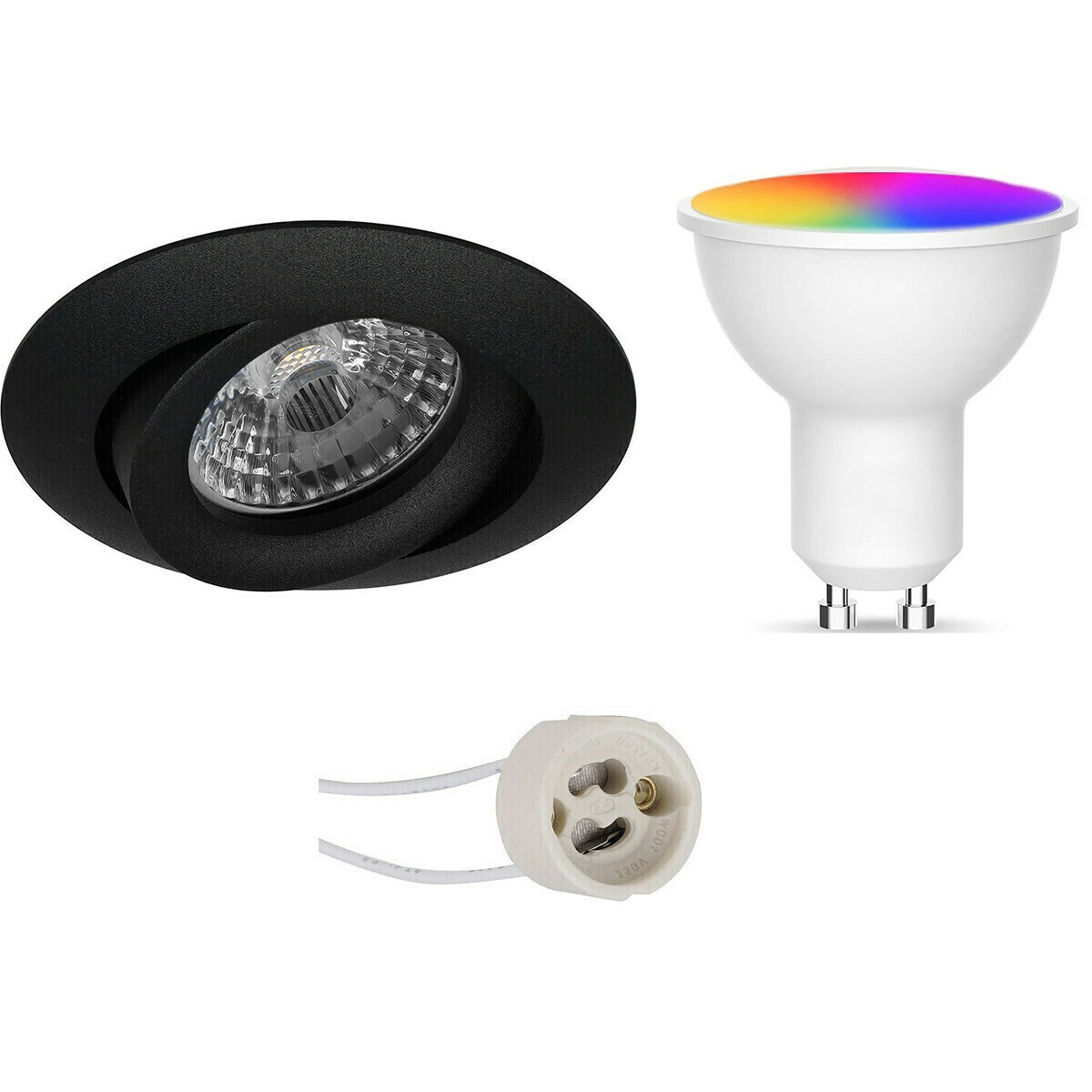 LED Spot Set GU10 - Facto - Smart LED - Wifi LED - Slimme LED - 5W - RGB+CCT - Aanpasbare Kleur - Dimbaar - Pragmi Uranio Pro - Inbouw Rond - Mat Zwart - Kantelbaar - Ø82mm