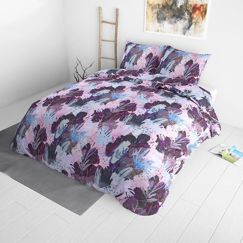 Dekbedovertrek Caitlin Dekbedovertrek - Tweepersoons (200x220 cm) - Paars Polyester-katoen - Dessin: Bloemen - Sleeptime Elegance -