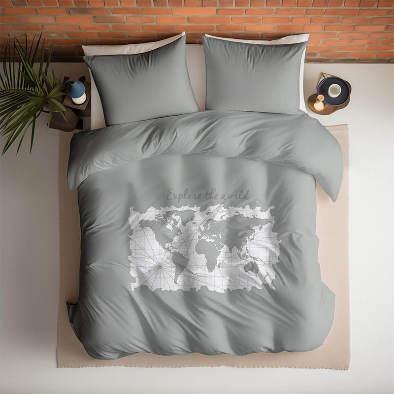 Dekbedovertrek Map of Dreams - Lits-Jumeaux (240x220 cm) - Grijs Polyester-katoen - Dessin: Landschap - Luna Bedding - Dekbed-Discounter.nl