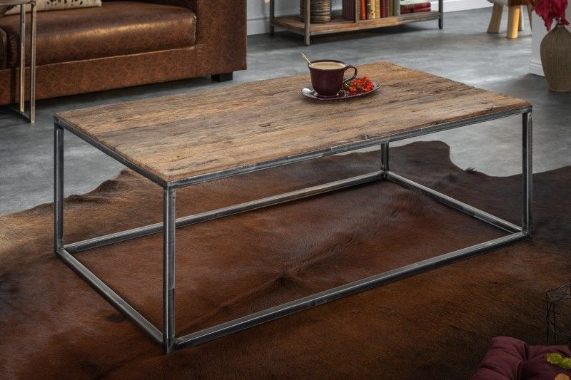 industrieele salontafel BARRACUDA 110cm gerecycled hout gebogen poten massief houten metalen frame - 39587