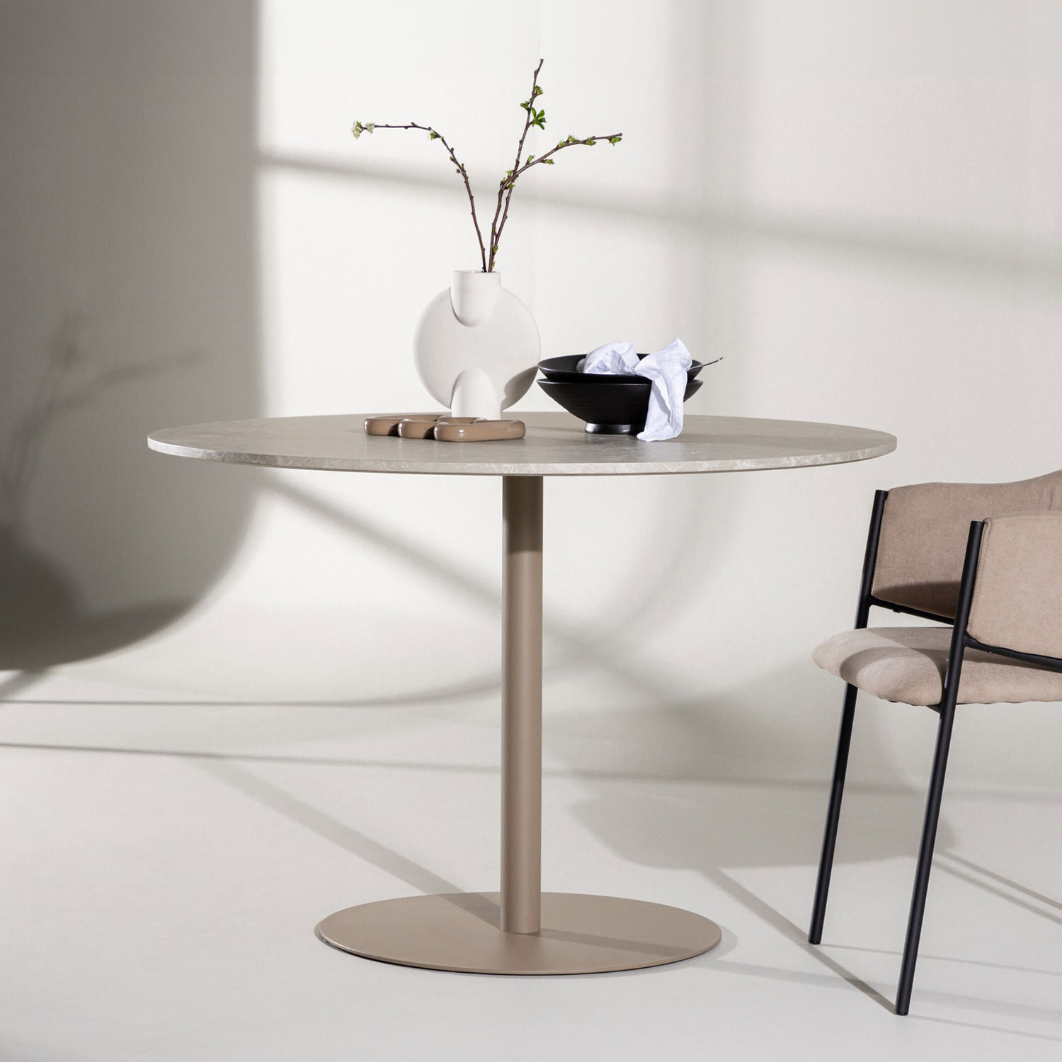 Nohr Ronde Eettafel Tu Marmerlook, 110cm - Beige