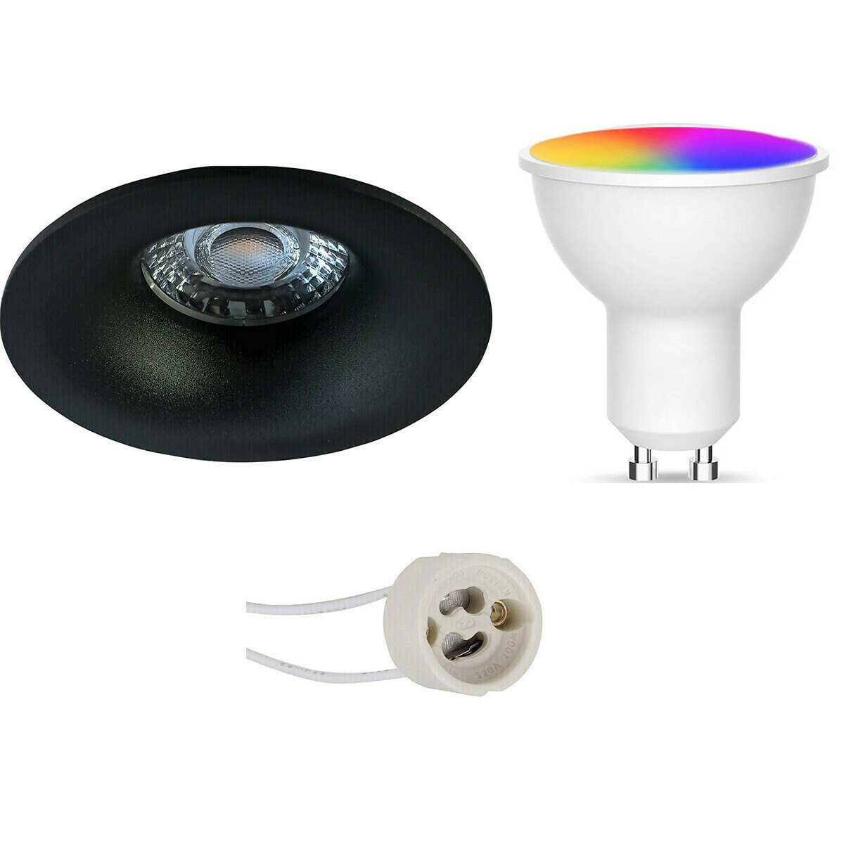 LED Spot Set GU10 - Facto - Smart LED - Wifi LED - Slimme LED - 5W - RGB+CCT - Aanpasbare Kleur - Dimbaar - Pragmi Nora Pro - Inbouw Rond - Mat Zwart - Ø82mm