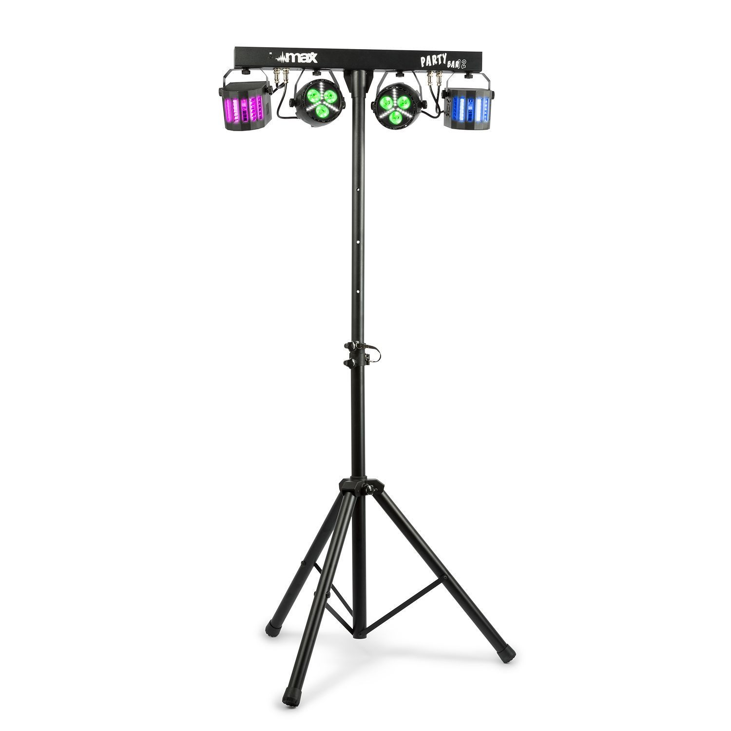 MAX Partybar12 lichtset - 2x PAR spot met strobe en 2x Derby