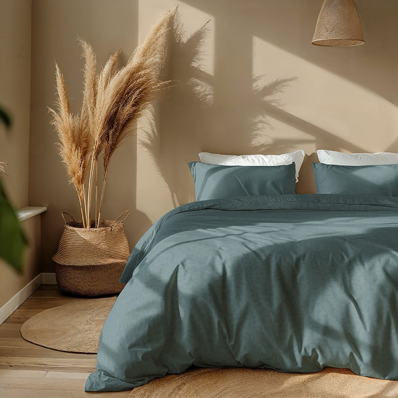 Dekbedovertrek Luna Embossed Leafs - Lits-Jumeaux (240x220 cm) - Groen Microvezel - Dessin: Bloemen, Natuur - Luna Bedding - Dekbed-Discounter.nl