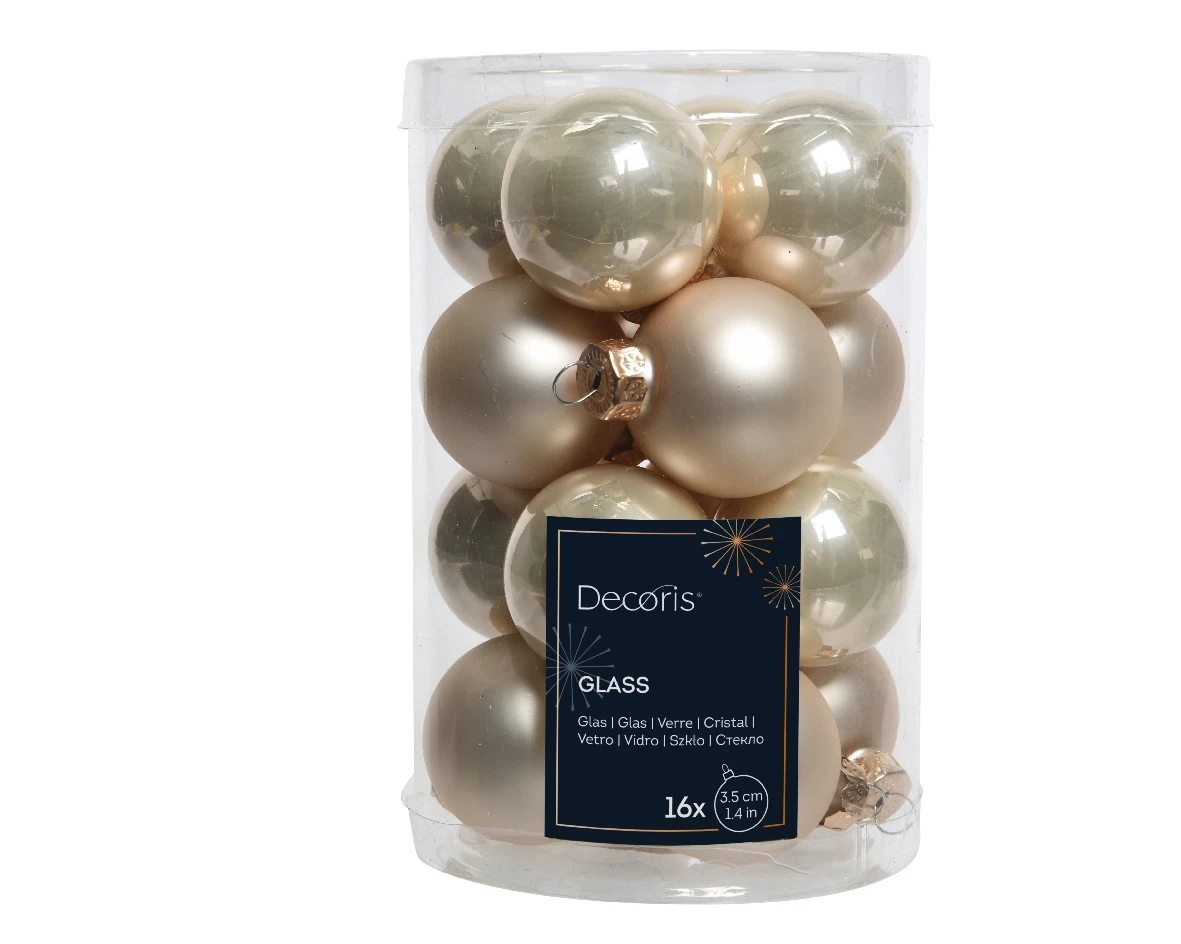 Decoris kerstballen set glas 16st Parel 3,5cm