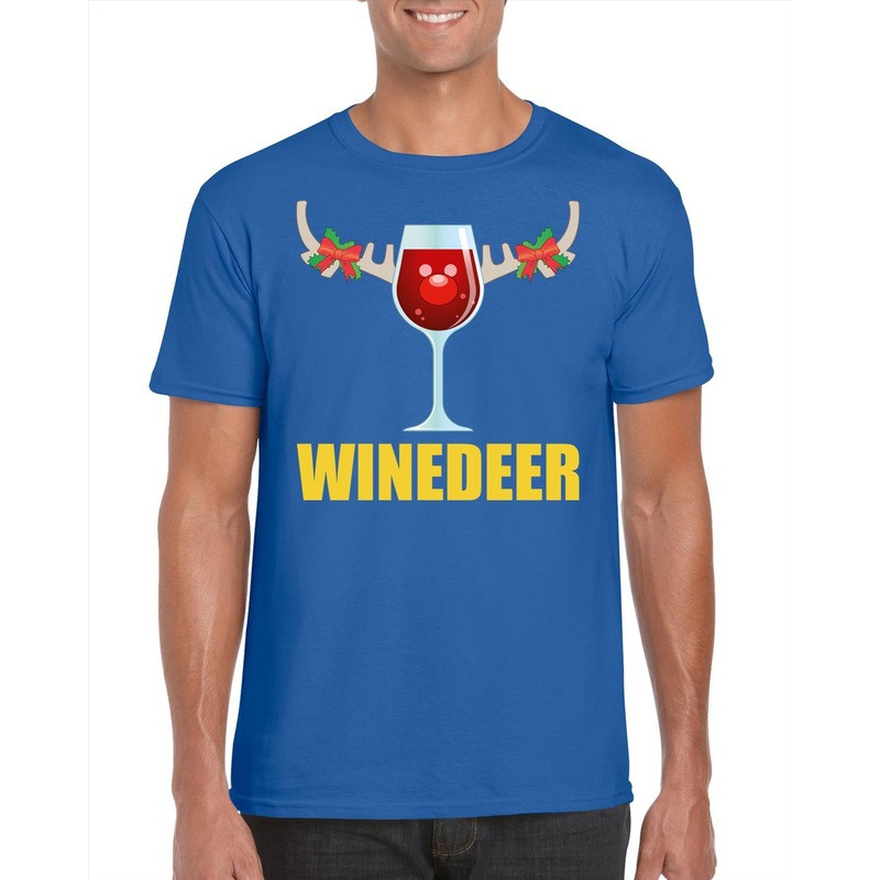 Foute Kerst t-shirt Winedeer blauw voor heren