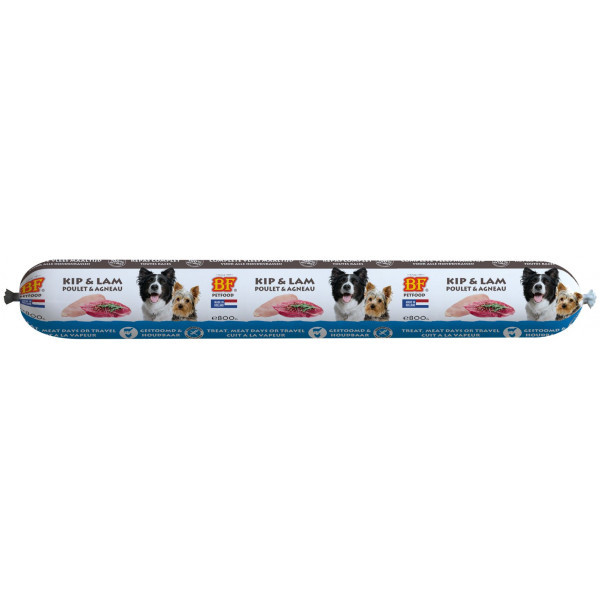 BF Petfood Vleesvoeding worst kip met lam hondenvoer (800 g) 800 g