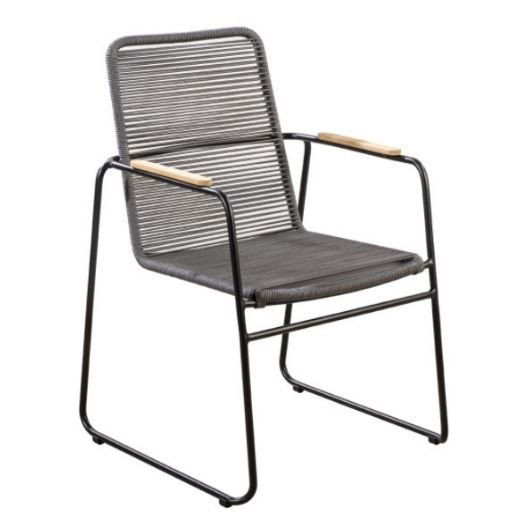 Wasabi stackable dining chair alu black/rope dark grey - Yoi