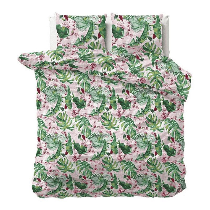 Dekbedovertrek Jolien - Lits-Jumeaux (240x220 cm) - Groen & Roze Polyester-katoen - Dessin: Natuur - Sleeptime Elegance - Dekbed-Discounter.nl