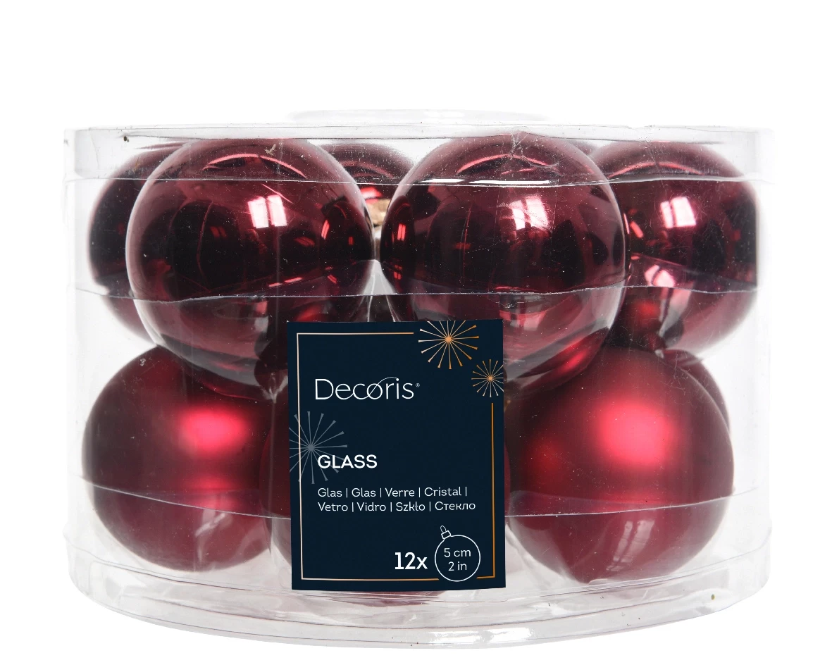 Decoris kerstballen glas 12st ossenbloed 5cm