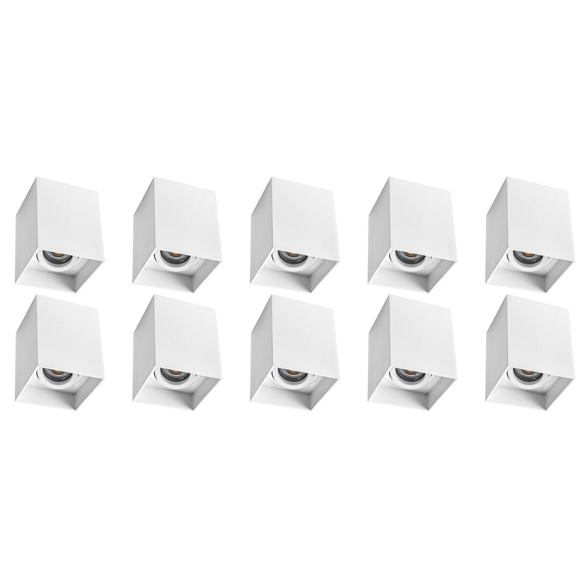 Opbouwspot 10 Pack - Pragmi Luxina Pro - GU10 Fitting - Opbouw Vierkant - Mat Wit - Aluminium - Verdiept - Kantelbaar - 90mm