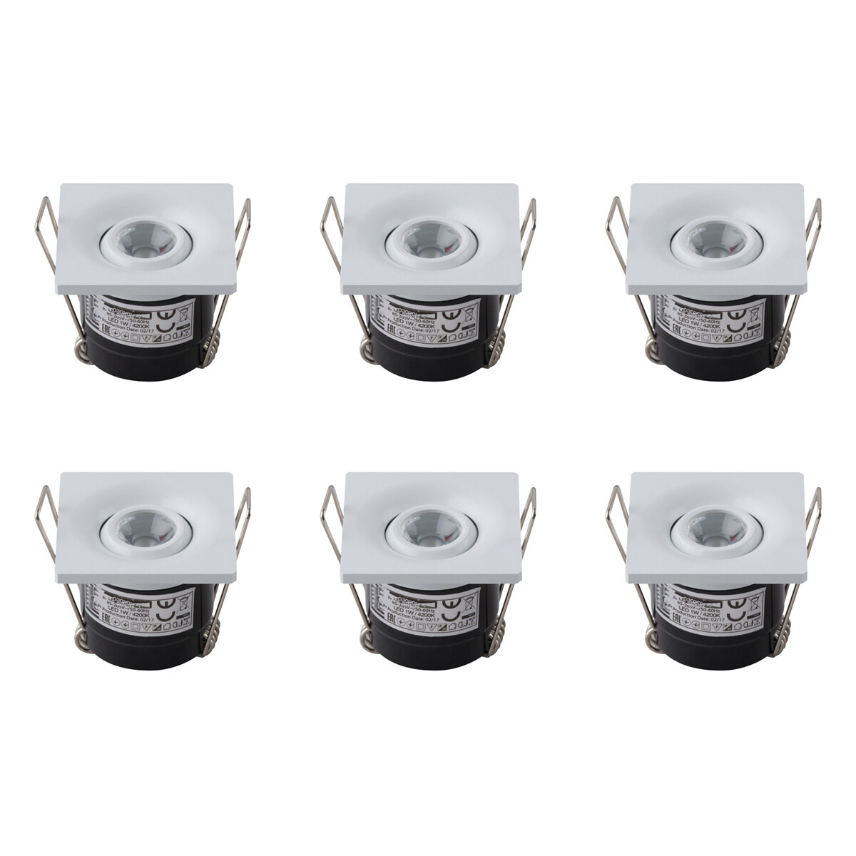 LED Veranda Spot Verlichting 6 Pack - Inbouw Vierkant 1W - Natuurlijk Wit 4200K - Mat Wit Aluminium - 40mm