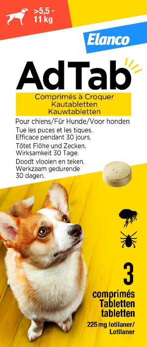 AdTab kauwtablet tegen teken en vlooien voor honden van 5,5 tot 11 kg