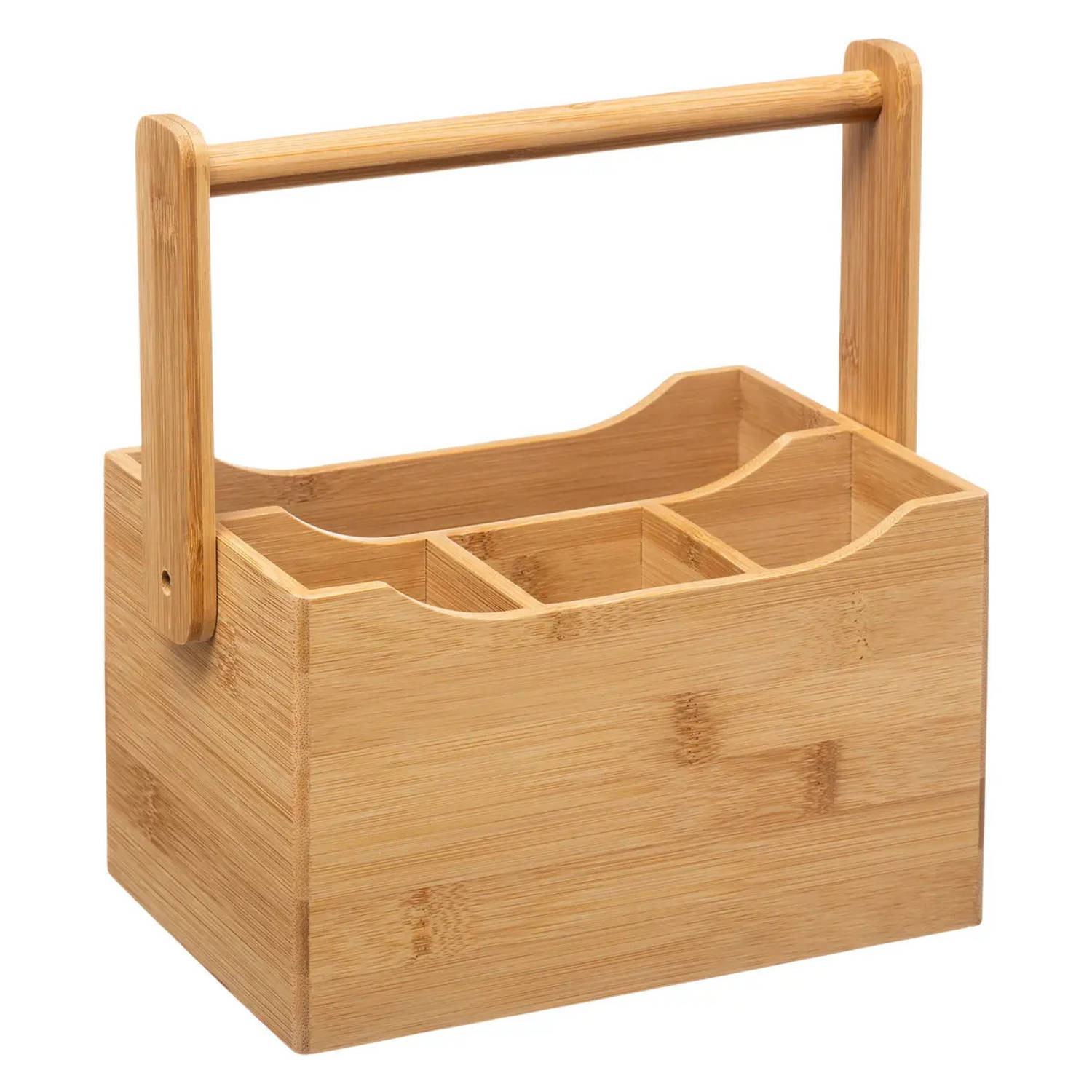 5Five Keuken gerei rekje/aanrecht spullen organizer - 20 x 14 x 24 cm - bamboe hout - met hengsel - Keukengerei