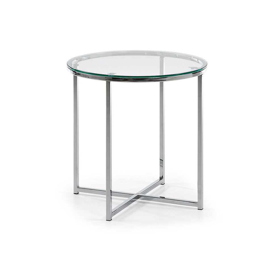 Kave Home Glazen Bijzettafel Divid Chroom 50cm - Chroom,Transparant - Rond