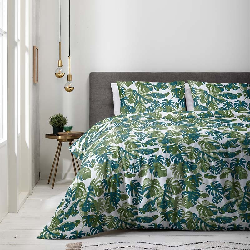 Dekbedovertrek Luna - Tweepersoons (200x220 cm) - Wit & Groen 80% polyester 20% katoen - Dessin: Natuur - Luna Bedding - Dekbed-Discounter.nl