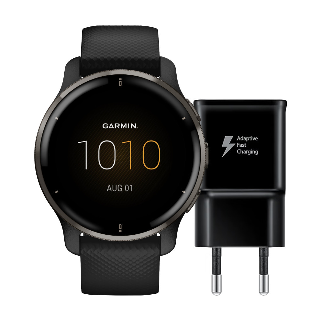 Garmin Venu 2 Plus Zwart + Samsung Adaptive Fast Charging Oplader met Usb A Poort 15W