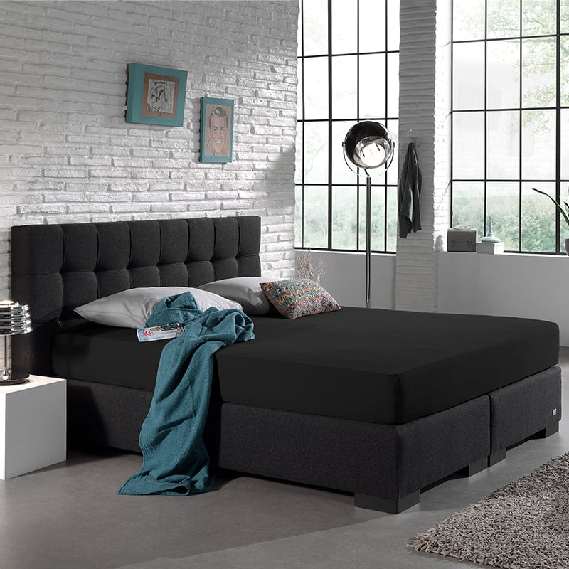 Hoeslaken Dubbel Stretch - Zwart - 160x200 cm - Zwart - Dreamhouse - Dekbed-Discounter.nl