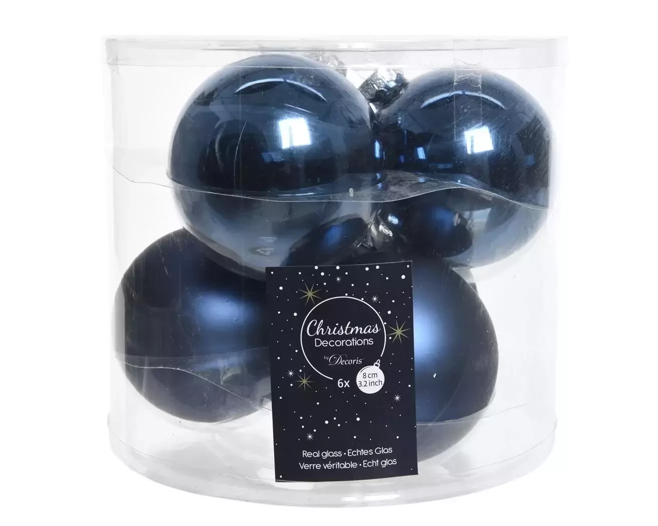 Docoris kerstballen glas nacht blauw 8cm 6st