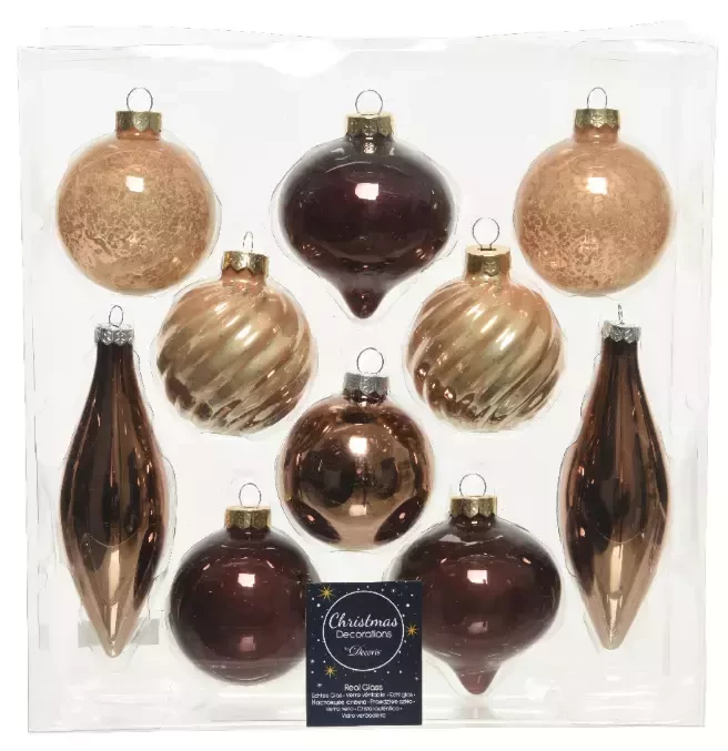 Decoris kerstballen set glas bruin 10st