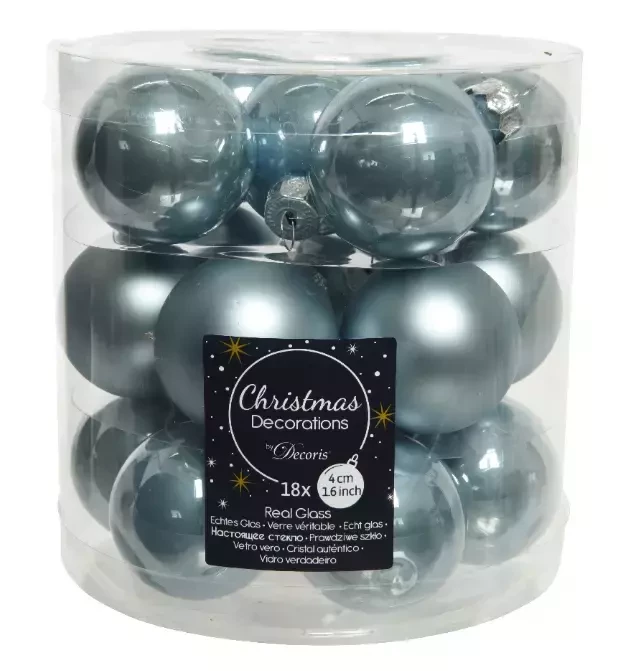 Decoris kerstballen glas mistblauw 4cm 18st