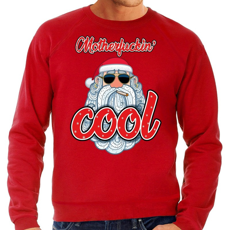 Foute Kersttrui stoere kerstman motherfucking cool rood heren