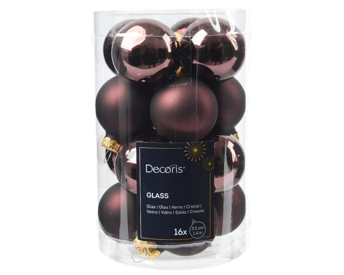 Decoris kerstballen set glas 16st Zwarte truffel 3,5cm