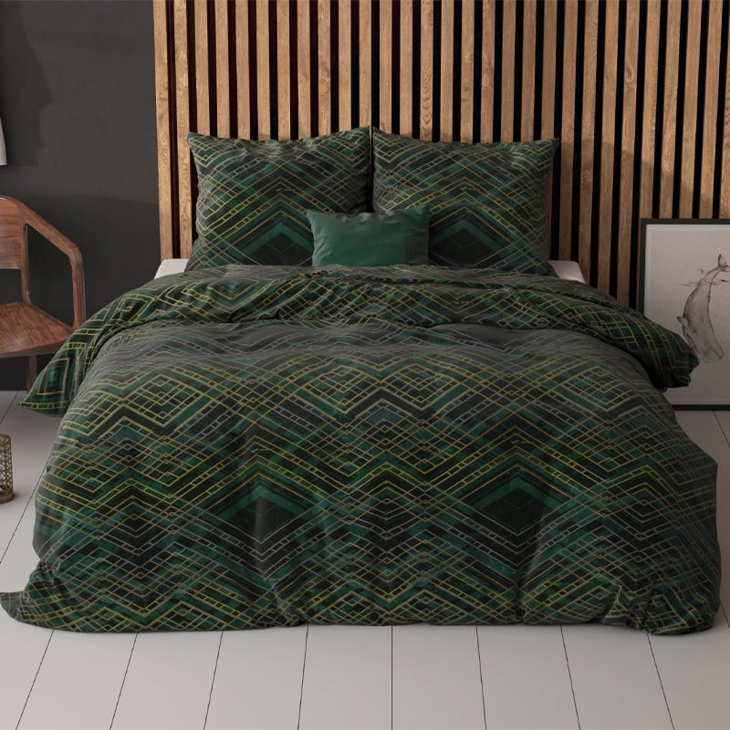 Dekbedovertrek Authentic Triangle Dekbedovertrek - Lits-Jumeaux (240x220 cm) - Groen Polyester-katoen - Dessin: Patroon - Sleeptime Elegance -