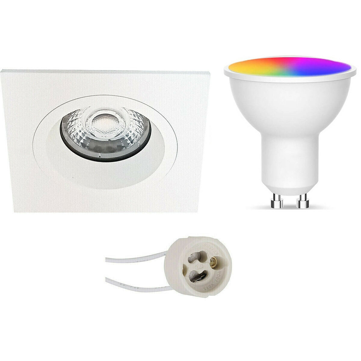 LED Spot Set GU10 - Facto - Smart LED - Wifi LED - Slimme LED - 5W - RGB+CCT - Aanpasbare Kleur - Dimbaar - Pragmi Rodos Pro - Inbouw Vierkant - Mat Wit - 93mm