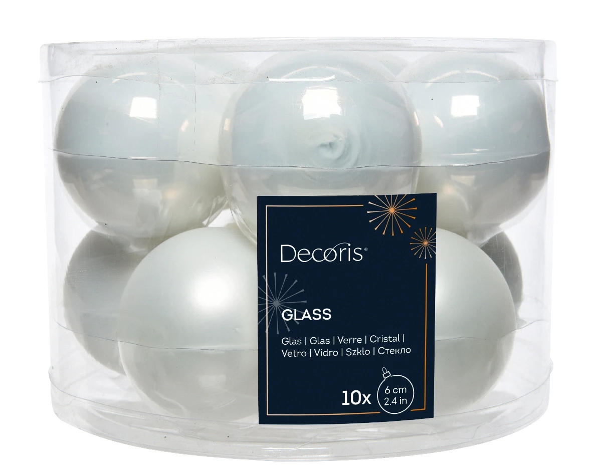 Decoris kerstballen Glas 10st Winterwit 6cm