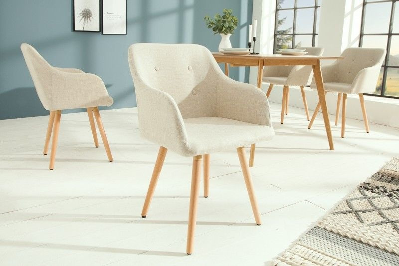 Retro design stoel SCANDINAVIA MEESTERSTUK beige met armleuning - 36824