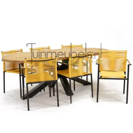 Tuinstoel Jakarta lemon met Mistral tafel ovaal 220 cm