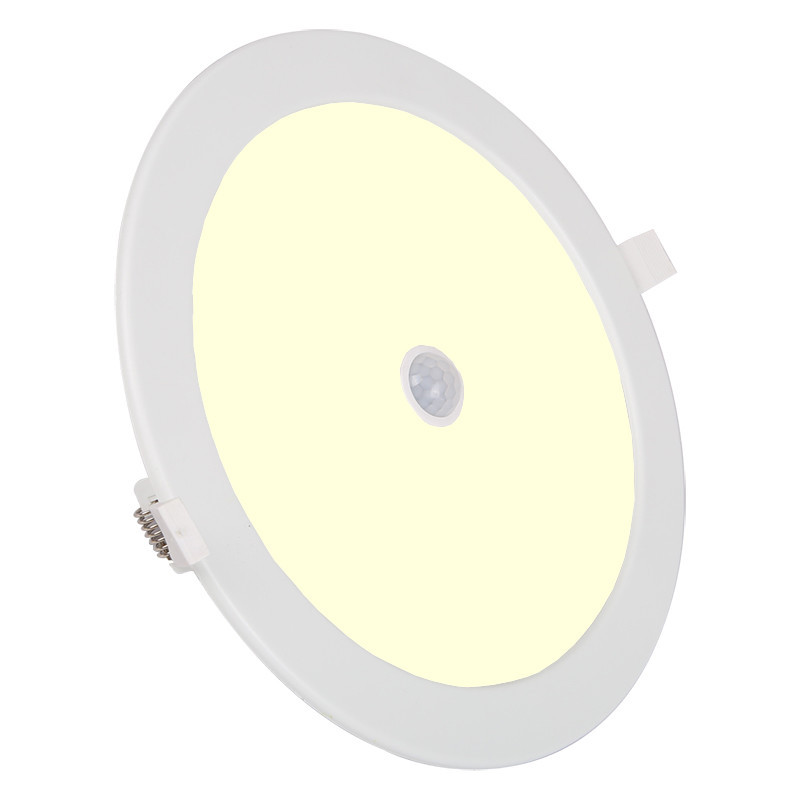 LED Downlight Slim - Aigi - PIR Bewegingssensor 360° - Inbouw Rond 24W - Warm Wit 3000K - Mat Wit - Ø240mm