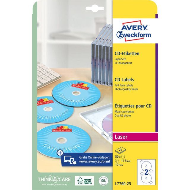 Etiket Avery L7760-25 CD full size glossy 50stuks