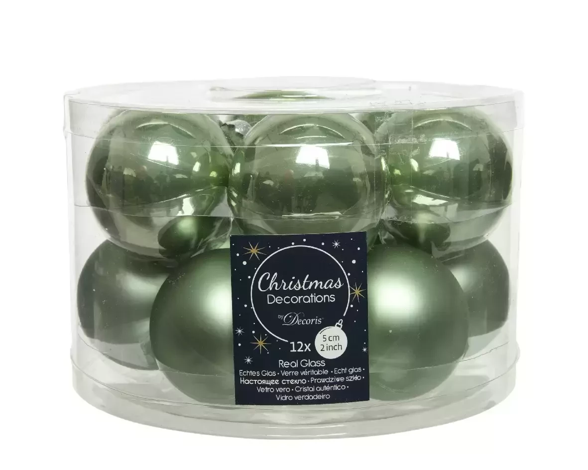 Decoris Kerstballen glas 12st groen 5cm