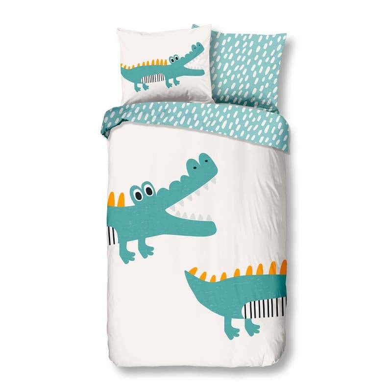 Kinderdekbedovertrek Dekbedovertrek Crocodile Happy - 200x140 cm Wit - Dessin: Dieren - Good Morning - Dekbed-Discounter.nl