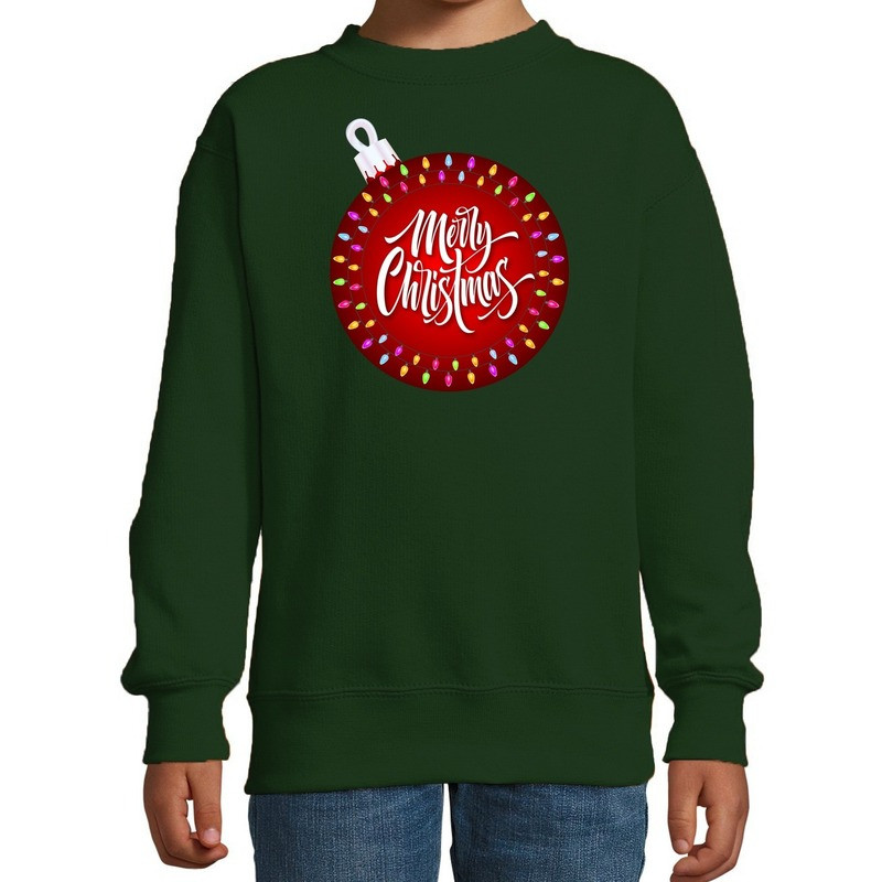 Foute kersttrui / sweater kerstbal Merry christmas groen kids