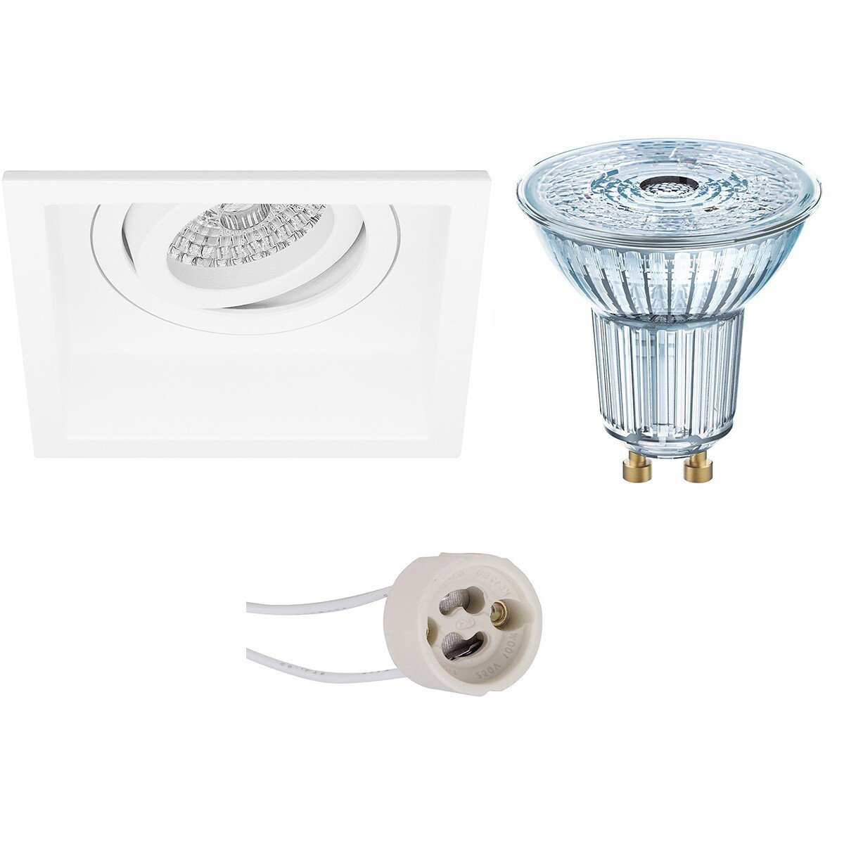 LED Spot Set - LEDVANCE Parathom PAR16 940 36D - Pragmi Domy Pro - GU10 Fitting - Dimbaar - Inbouw Vierkant - Mat Wit - 5.5W - Natuurlijk Wit 4000K - Verdiept - Kantelbaar - 105mm