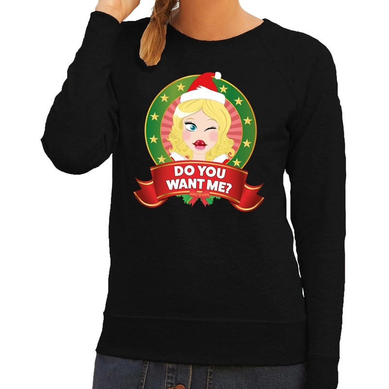 Foute kersttrui zwart Do You Want Me voor dames