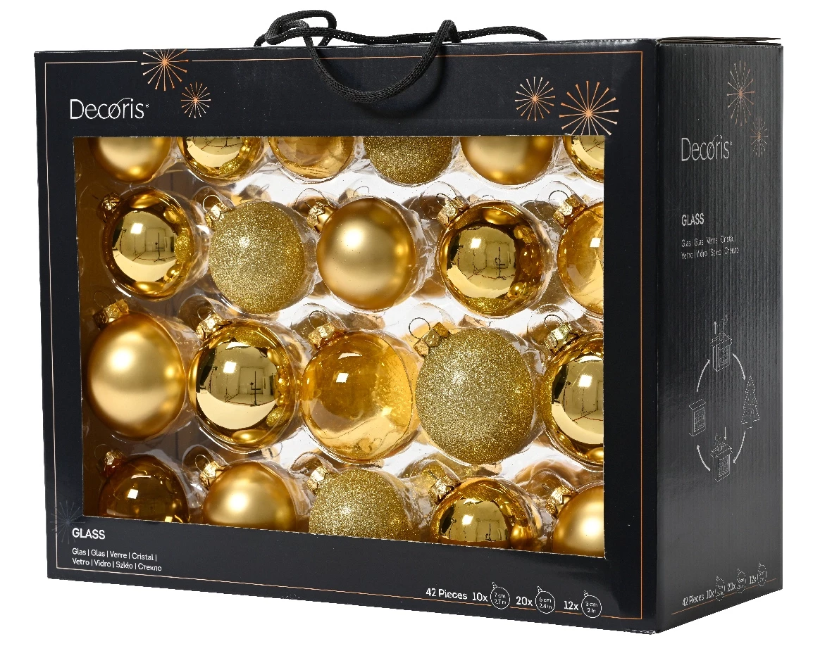 Decoris kerstballen set Glas 42st Goud 5-6-7cm