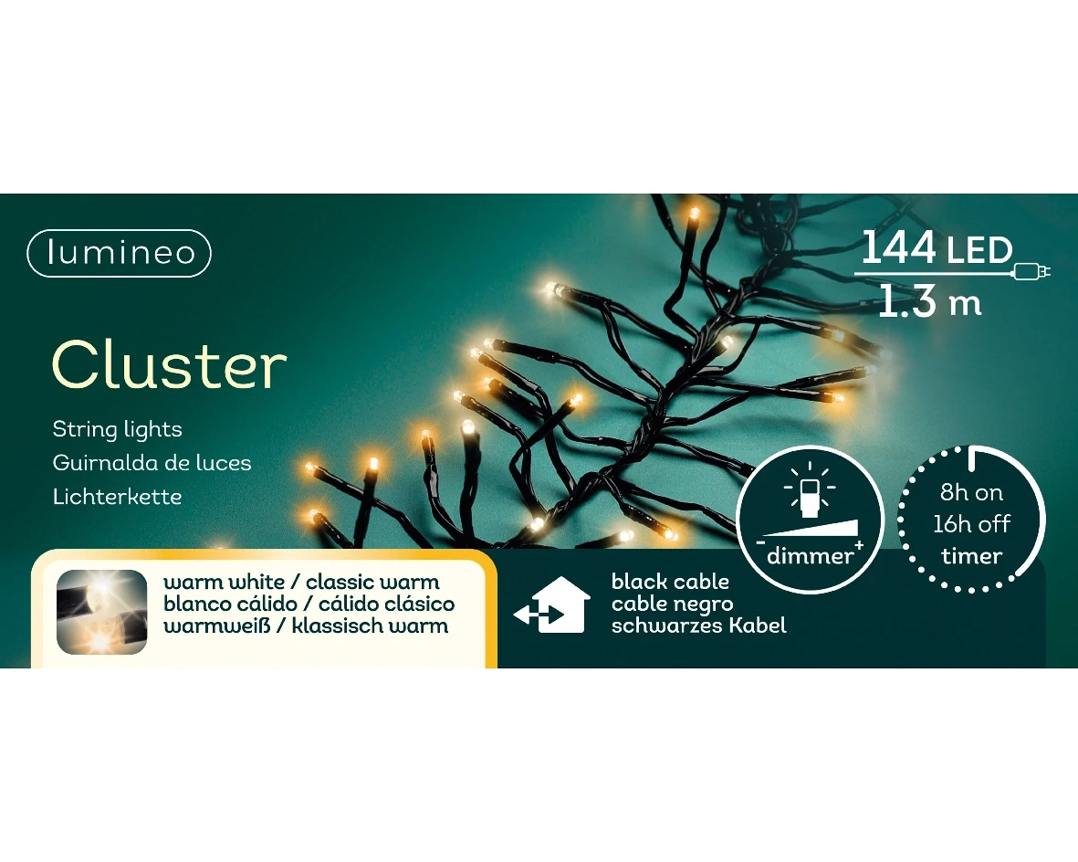 Lumineo Clusterverlichting 1.3m 144led Warm wit/ Klassisk warm