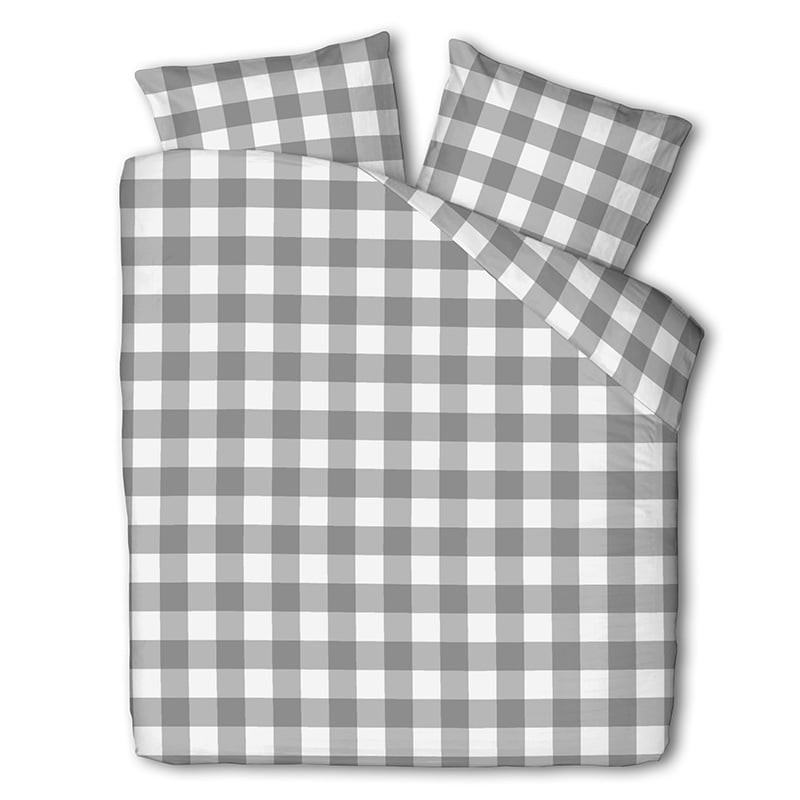 Dekbedovertrek Picnic Squares - Tweepersoons (200x220 cm) - Grijs Polyester-katoen - Dessin: Ruiten - Luna Bedding - Dekbed-Discounter.nl