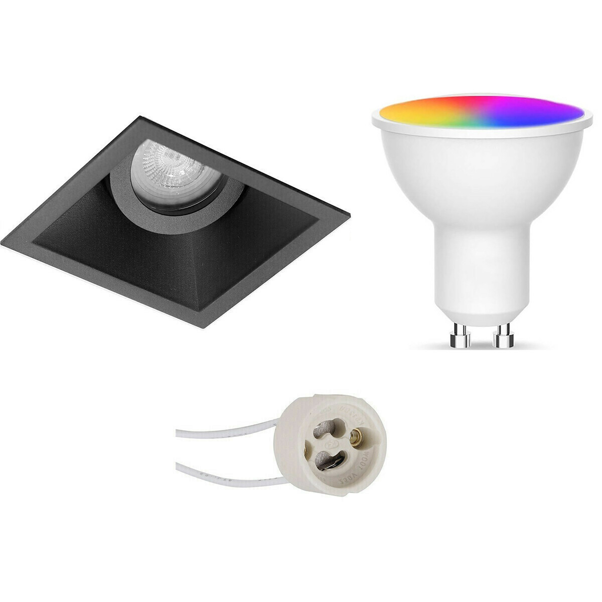 LED Spot Set GU10 - Facto - Smart LED - Wifi LED - Slimme LED - 5W - RGB+CCT - Aanpasbare Kleur - Dimbaar - Pragmi Zano Pro - Inbouw Vierkant - Mat Zwart - Kantelbaar - 93mm