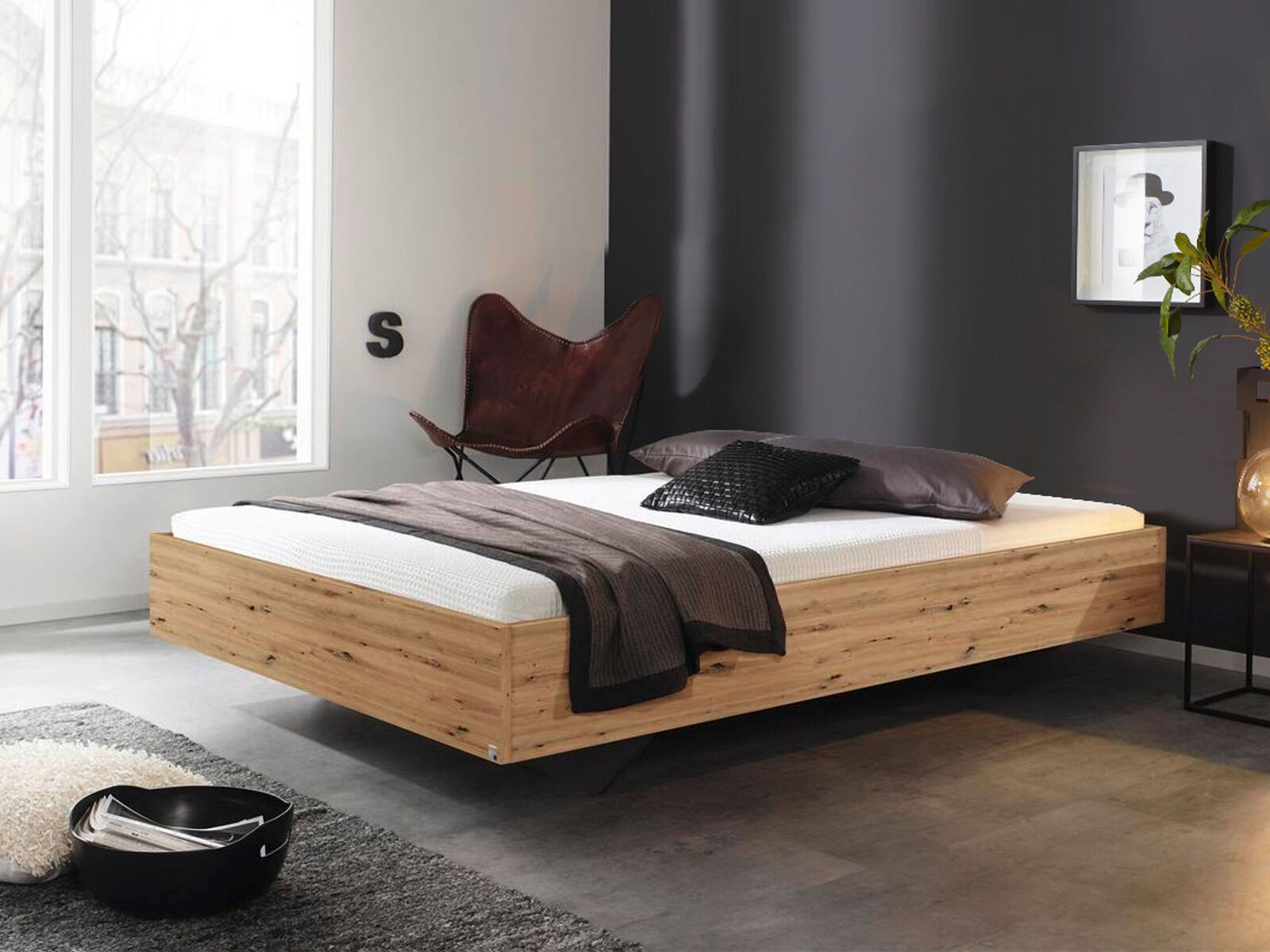 Bed IXANA 140x200 cm artisan eik zonder hoofdeinde zonder matras met lattenbodem