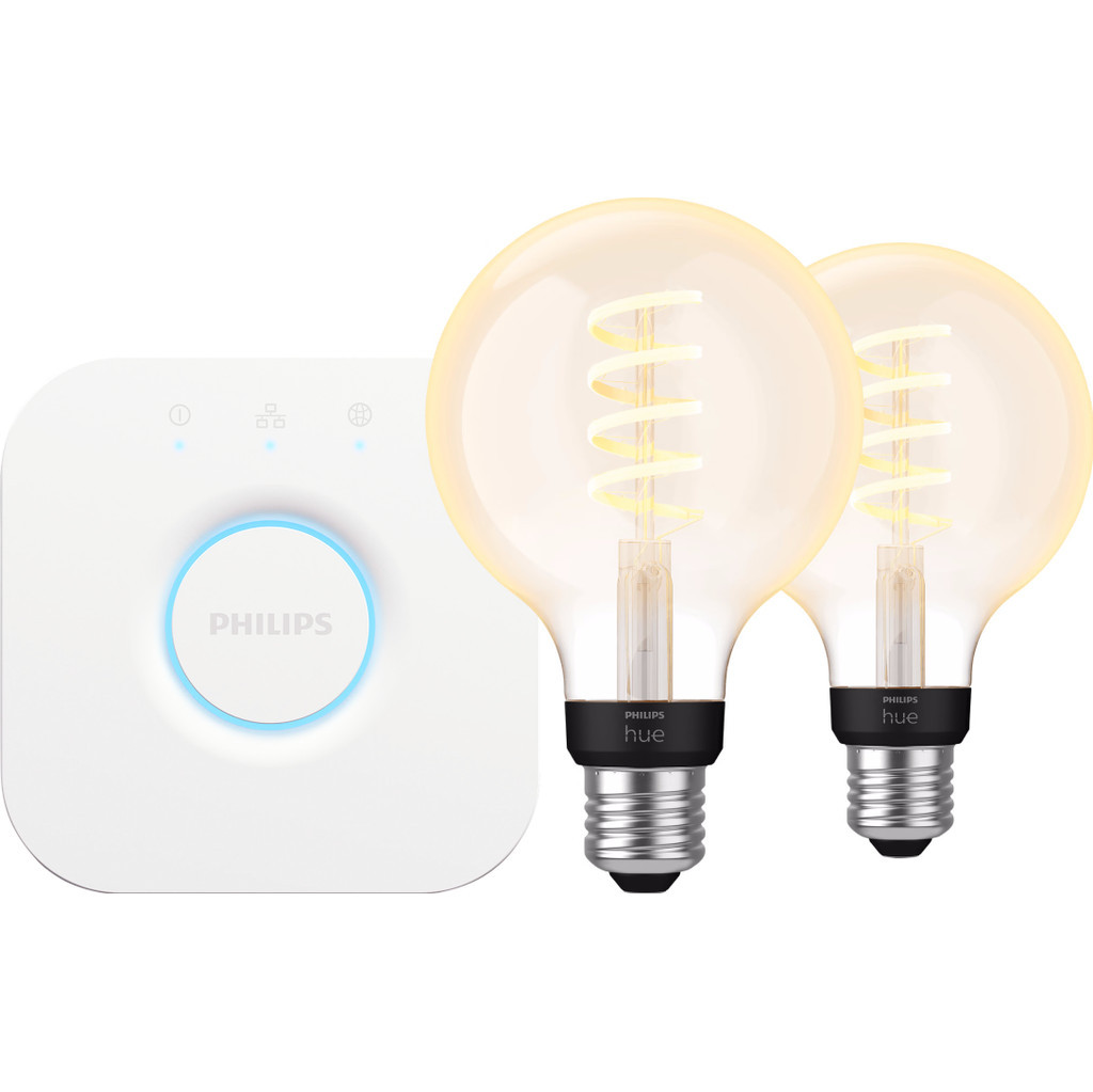 Philips Hue Filament White Ambiance Globe 2-Pack + Bridge