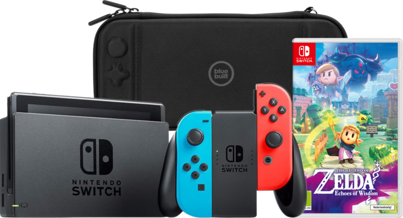 Nintendo Switch Rood/Blauw + Zelda: Echoes of Wisdom + BlueBuilt Beschermhoes