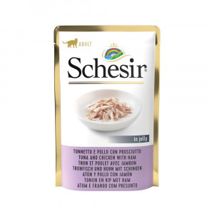 Schesir tonijn, kip met ham (jelly) natvoer kat (zakjes 85 g) 1 doos (20 x 85 g)